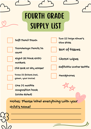 4th Grade Supply List